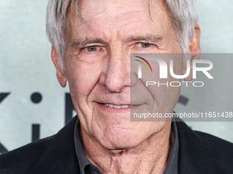 Harrison Ford arrives at the World Premiere Of Apple TV+ Series' 'Shrinking' Season 2 held at the Pacific Design Center on October 8, 2024 i...