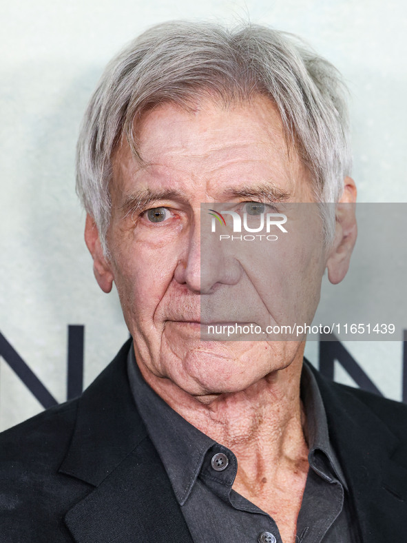 Harrison Ford arrives at the World Premiere Of Apple TV+ Series' 'Shrinking' Season 2 held at the Pacific Design Center on October 8, 2024 i...