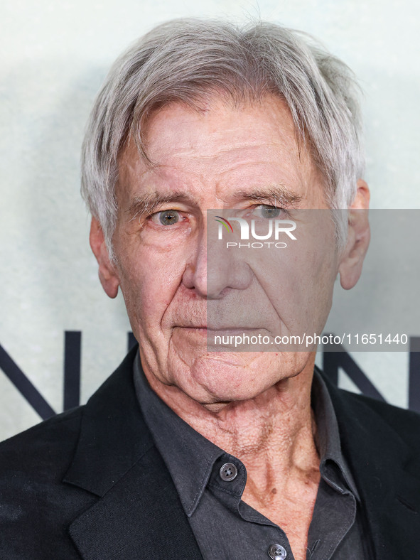 Harrison Ford arrives at the World Premiere Of Apple TV+ Series' 'Shrinking' Season 2 held at the Pacific Design Center on October 8, 2024 i...