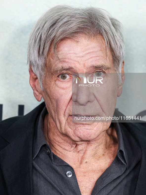 Harrison Ford arrives at the World Premiere Of Apple TV+ Series' 'Shrinking' Season 2 held at the Pacific Design Center on October 8, 2024 i...