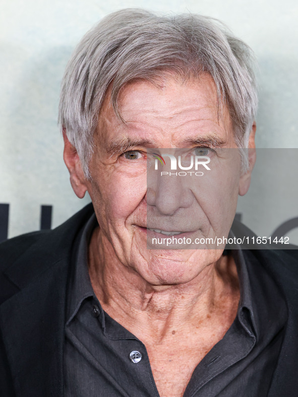 Harrison Ford arrives at the World Premiere Of Apple TV+ Series' 'Shrinking' Season 2 held at the Pacific Design Center on October 8, 2024 i...