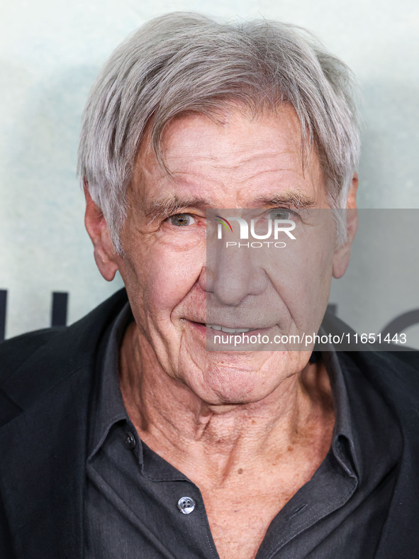 Harrison Ford arrives at the World Premiere Of Apple TV+ Series' 'Shrinking' Season 2 held at the Pacific Design Center on October 8, 2024 i...