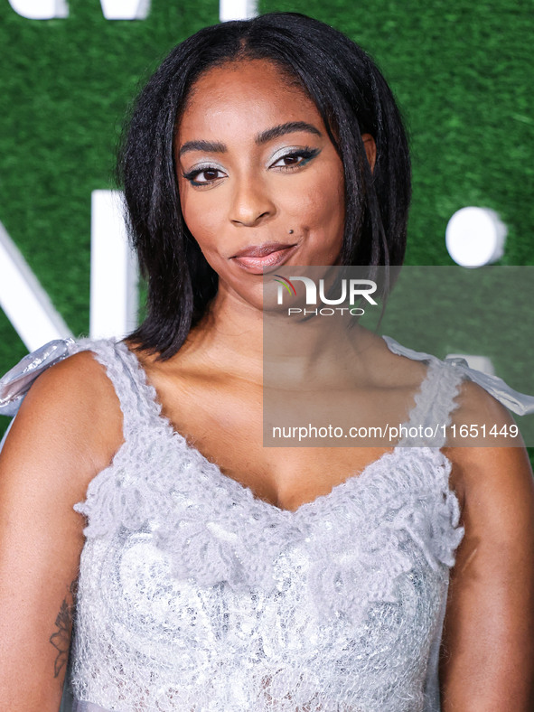 Jessica Williams arrives at the World Premiere Of Apple TV+ Series' 'Shrinking' Season 2 held at the Pacific Design Center on October 8, 202...