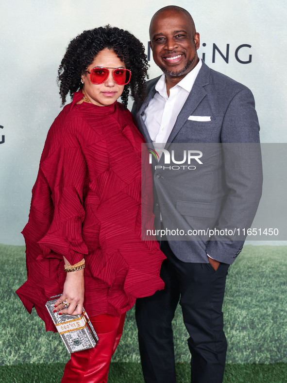 Jill Knox and Keith Powell arrive at the World Premiere Of Apple TV+ Series' 'Shrinking' Season 2 held at the Pacific Design Center on Octob...