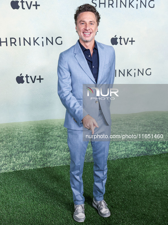 Zach Braff arrives at the World Premiere Of Apple TV+ Series' 'Shrinking' Season 2 held at the Pacific Design Center on October 8, 2024 in W...