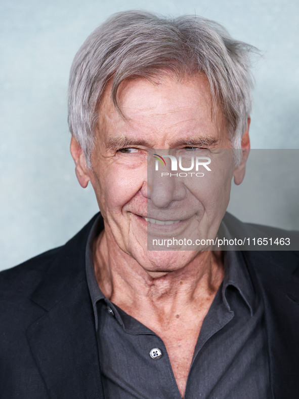 Harrison Ford arrives at the World Premiere Of Apple TV+ Series' 'Shrinking' Season 2 held at the Pacific Design Center on October 8, 2024 i...