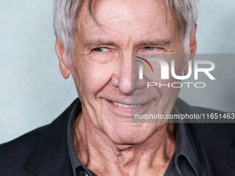 Harrison Ford arrives at the World Premiere Of Apple TV+ Series' 'Shrinking' Season 2 held at the Pacific Design Center on October 8, 2024 i...