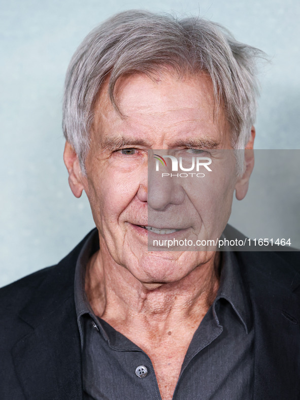 Harrison Ford arrives at the World Premiere Of Apple TV+ Series' 'Shrinking' Season 2 held at the Pacific Design Center on October 8, 2024 i...