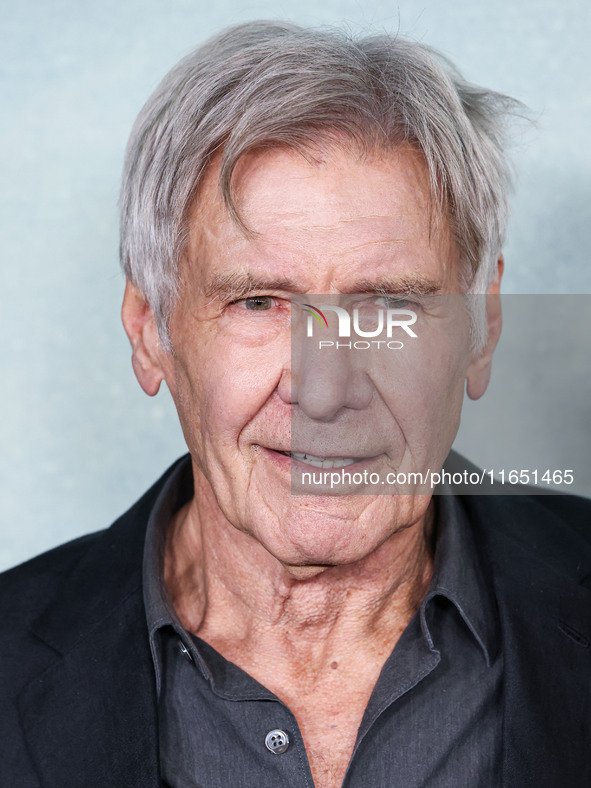 Harrison Ford arrives at the World Premiere Of Apple TV+ Series' 'Shrinking' Season 2 held at the Pacific Design Center on October 8, 2024 i...