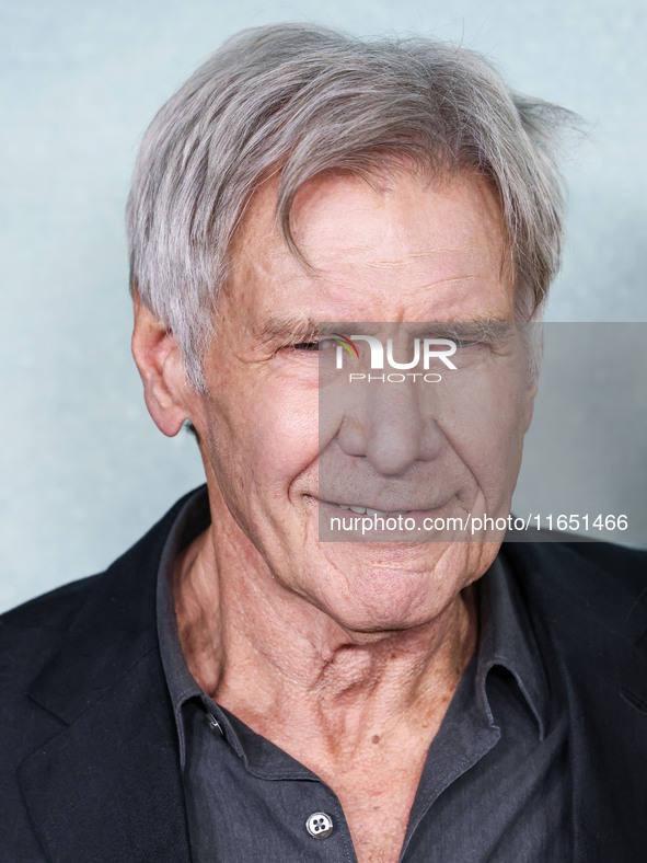 Harrison Ford arrives at the World Premiere Of Apple TV+ Series' 'Shrinking' Season 2 held at the Pacific Design Center on October 8, 2024 i...