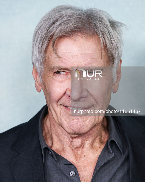 Harrison Ford arrives at the World Premiere Of Apple TV+ Series' 'Shrinking' Season 2 held at the Pacific Design Center on October 8, 2024 i...