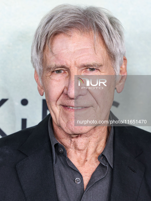 Harrison Ford arrives at the World Premiere Of Apple TV+ Series' 'Shrinking' Season 2 held at the Pacific Design Center on October 8, 2024 i...