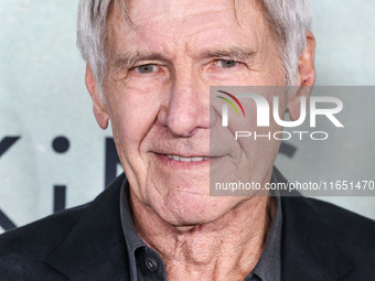 Harrison Ford arrives at the World Premiere Of Apple TV+ Series' 'Shrinking' Season 2 held at the Pacific Design Center on October 8, 2024 i...