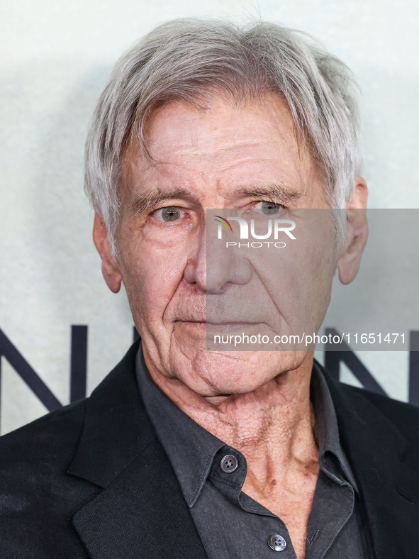 Harrison Ford arrives at the World Premiere Of Apple TV+ Series' 'Shrinking' Season 2 held at the Pacific Design Center on October 8, 2024 i...