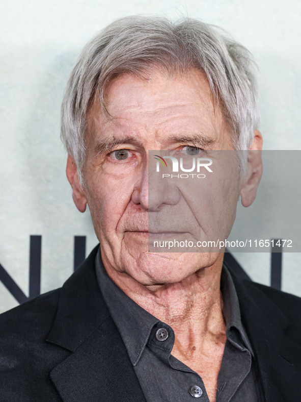 Harrison Ford arrives at the World Premiere Of Apple TV+ Series' 'Shrinking' Season 2 held at the Pacific Design Center on October 8, 2024 i...