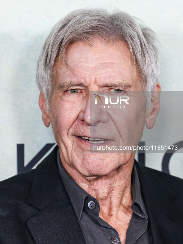 Harrison Ford arrives at the World Premiere Of Apple TV+ Series' 'Shrinking' Season 2 held at the Pacific Design Center on October 8, 2024 i...