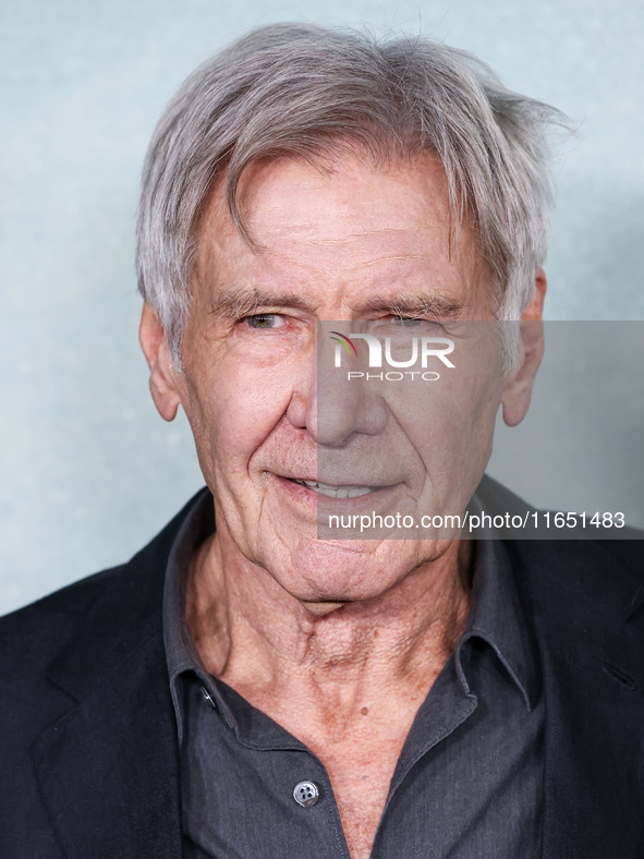 Harrison Ford arrives at the World Premiere Of Apple TV+ Series' 'Shrinking' Season 2 held at the Pacific Design Center on October 8, 2024 i...