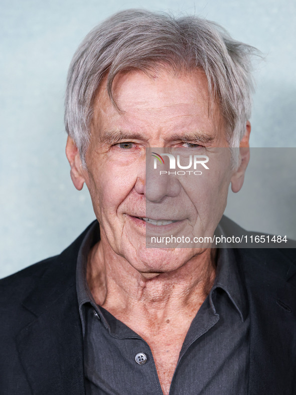 Harrison Ford arrives at the World Premiere Of Apple TV+ Series' 'Shrinking' Season 2 held at the Pacific Design Center on October 8, 2024 i...