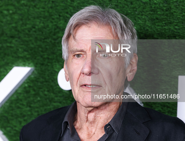 Harrison Ford arrives at the World Premiere Of Apple TV+ Series' 'Shrinking' Season 2 held at the Pacific Design Center on October 8, 2024 i...