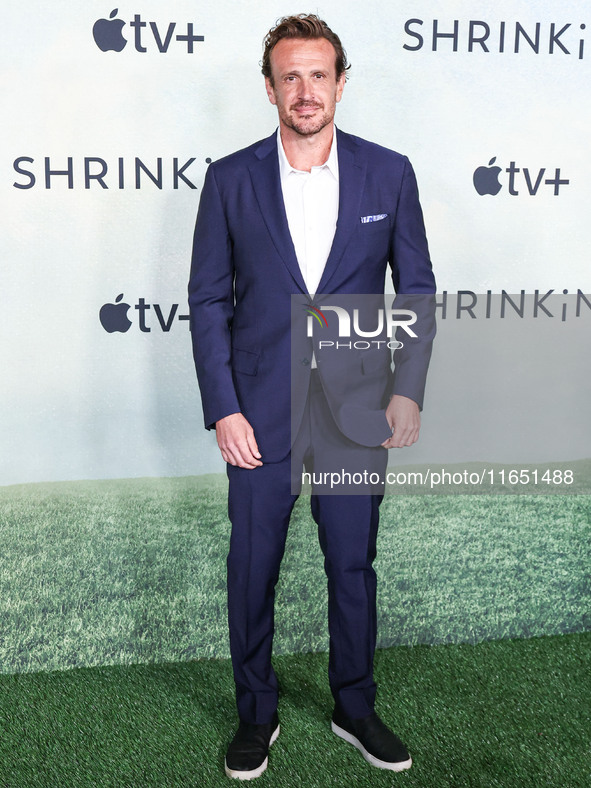 Jason Segel arrives at the World Premiere Of Apple TV+ Series' 'Shrinking' Season 2 held at the Pacific Design Center on October 8, 2024 in...