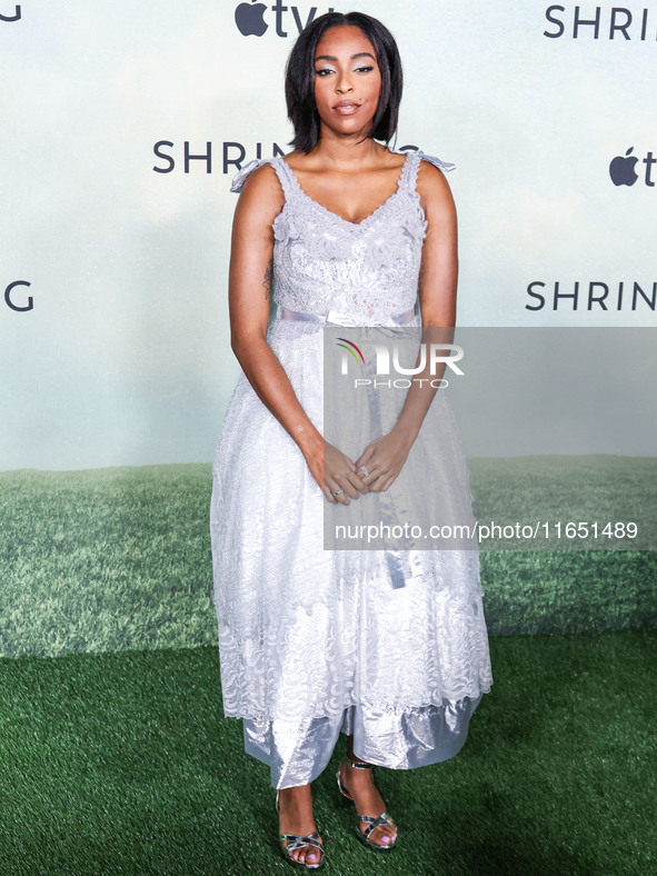 Jessica Williams arrives at the World Premiere Of Apple TV+ Series' 'Shrinking' Season 2 held at the Pacific Design Center on October 8, 202...