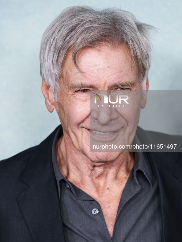 Harrison Ford arrives at the World Premiere Of Apple TV+ Series' 'Shrinking' Season 2 held at the Pacific Design Center on October 8, 2024 i...