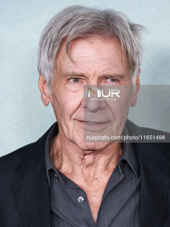 Harrison Ford arrives at the World Premiere Of Apple TV+ Series' 'Shrinking' Season 2 held at the Pacific Design Center on October 8, 2024 i...