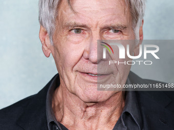 Harrison Ford arrives at the World Premiere Of Apple TV+ Series' 'Shrinking' Season 2 held at the Pacific Design Center on October 8, 2024 i...