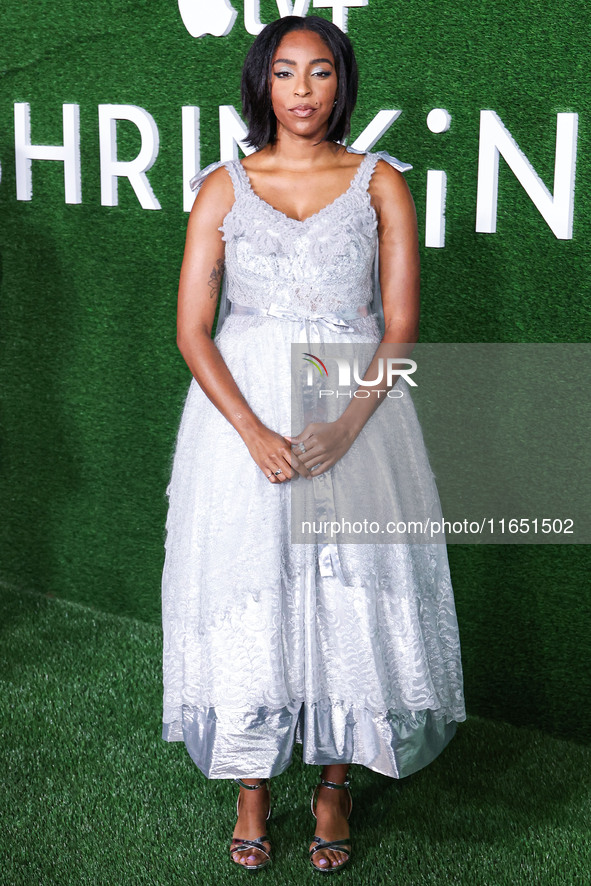 Jessica Williams arrives at the World Premiere Of Apple TV+ Series' 'Shrinking' Season 2 held at the Pacific Design Center on October 8, 202...