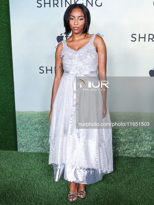 Jessica Williams arrives at the World Premiere Of Apple TV+ Series' 'Shrinking' Season 2 held at the Pacific Design Center on October 8, 202...