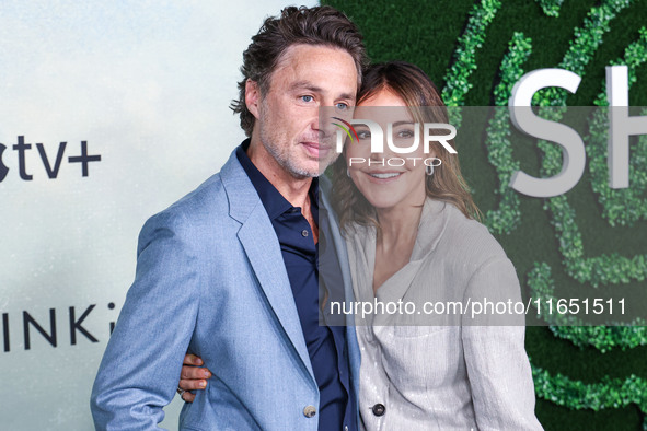 Zach Braff and Christa Miller arrive at the World Premiere Of Apple TV+ Series' 'Shrinking' Season 2 held at the Pacific Design Center on Oc...