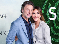 Zach Braff and Christa Miller arrive at the World Premiere Of Apple TV+ Series' 'Shrinking' Season 2 held at the Pacific Design Center on Oc...