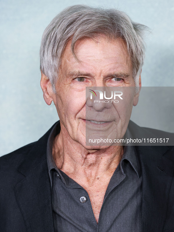 Harrison Ford arrives at the World Premiere Of Apple TV+ Series' 'Shrinking' Season 2 held at the Pacific Design Center on October 8, 2024 i...