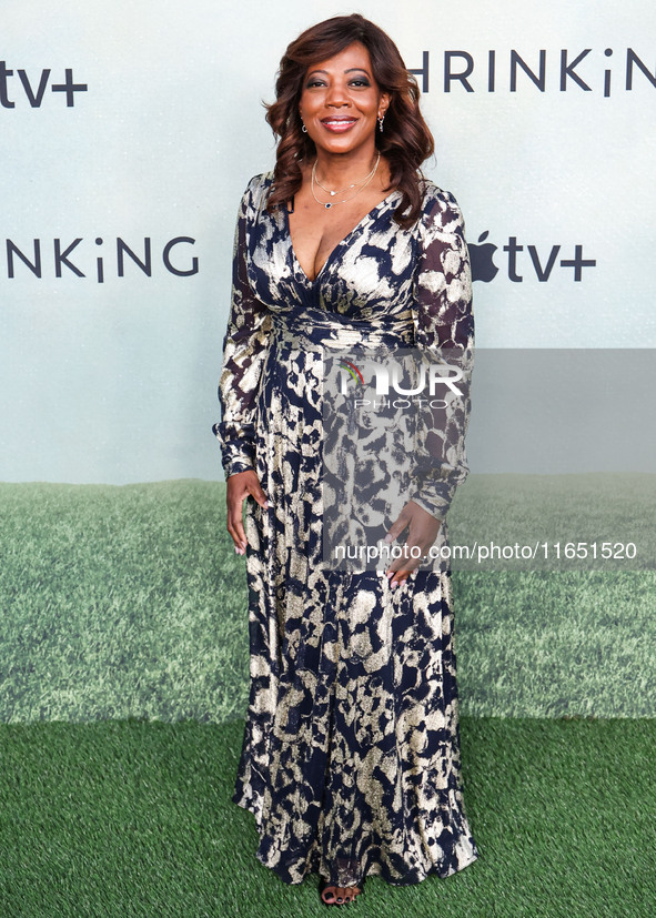 Mimi Fletcher arrives at the World Premiere Of Apple TV+ Series' 'Shrinking' Season 2 held at the Pacific Design Center on October 8, 2024 i...