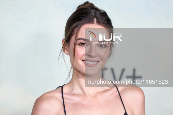 Charlotte Lawrence arrives at the World Premiere Of Apple TV+ Series' 'Shrinking' Season 2 held at the Pacific Design Center on October 8, 2...