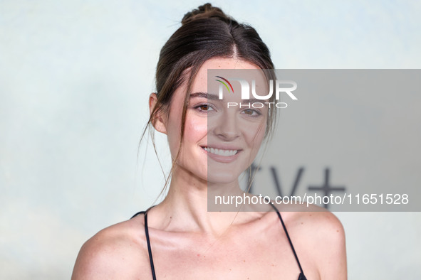 Charlotte Lawrence arrives at the World Premiere Of Apple TV+ Series' 'Shrinking' Season 2 held at the Pacific Design Center on October 8, 2...