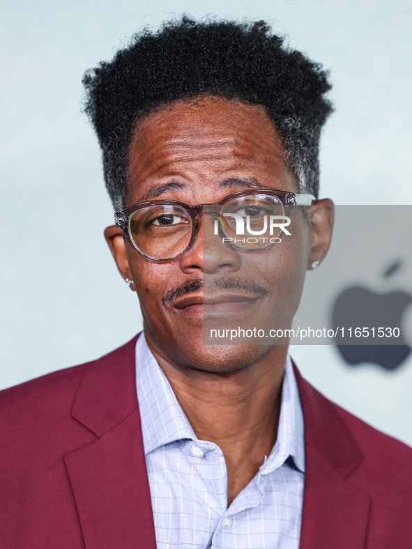 Edgar Blackmon arrives at the World Premiere Of Apple TV+ Series' 'Shrinking' Season 2 held at the Pacific Design Center on October 8, 2024...