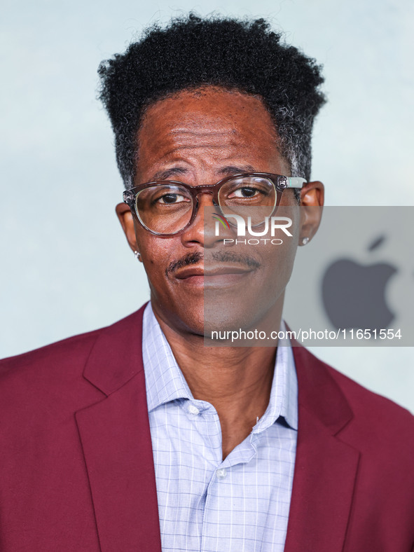 Edgar Blackmon arrives at the World Premiere Of Apple TV+ Series' 'Shrinking' Season 2 held at the Pacific Design Center on October 8, 2024...