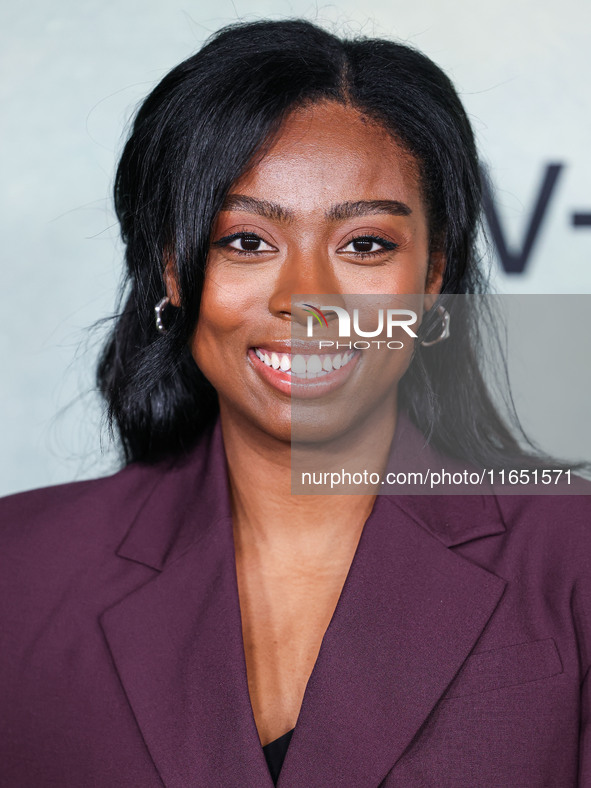 Aleah Quinones arrives at the World Premiere Of Apple TV+ Series' 'Shrinking' Season 2 held at the Pacific Design Center on October 8, 2024...