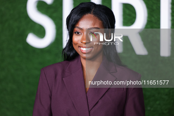 Aleah Quinones arrives at the World Premiere Of Apple TV+ Series' 'Shrinking' Season 2 held at the Pacific Design Center on October 8, 2024...