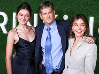 Charlotte Lawrence, Bill Lawrence and Christa Miller arrive at the World Premiere Of Apple TV+ Series' 'Shrinking' Season 2 held at the Paci...