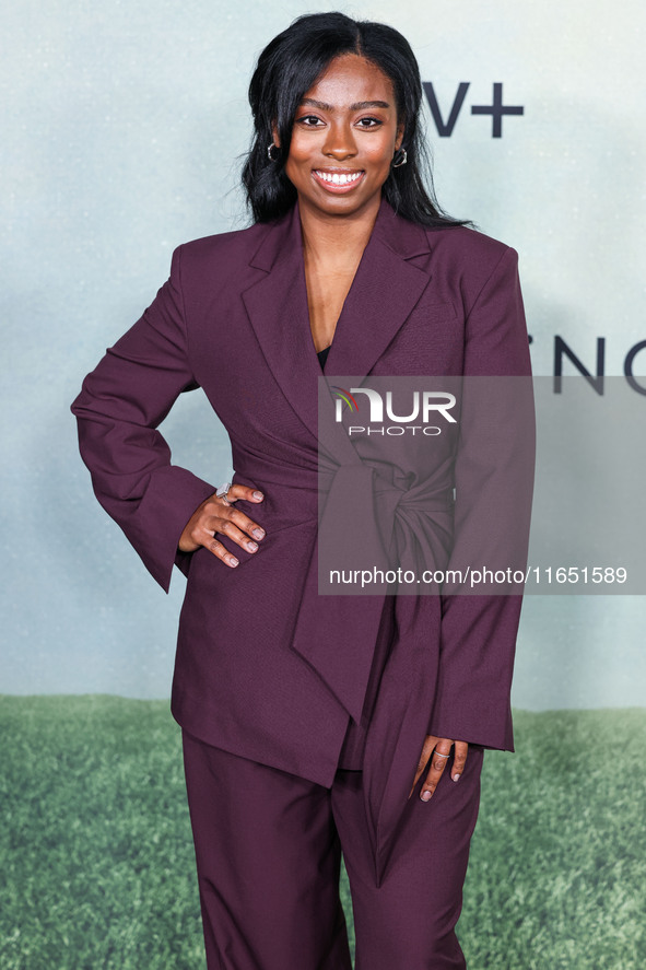 Aleah Quinones arrives at the World Premiere Of Apple TV+ Series' 'Shrinking' Season 2 held at the Pacific Design Center on October 8, 2024...