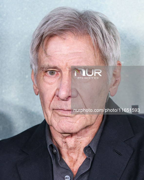 Harrison Ford arrives at the World Premiere Of Apple TV+ Series' 'Shrinking' Season 2 held at the Pacific Design Center on October 8, 2024 i...