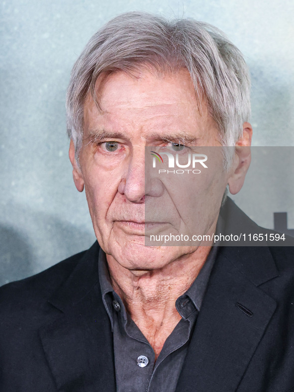 Harrison Ford arrives at the World Premiere Of Apple TV+ Series' 'Shrinking' Season 2 held at the Pacific Design Center on October 8, 2024 i...