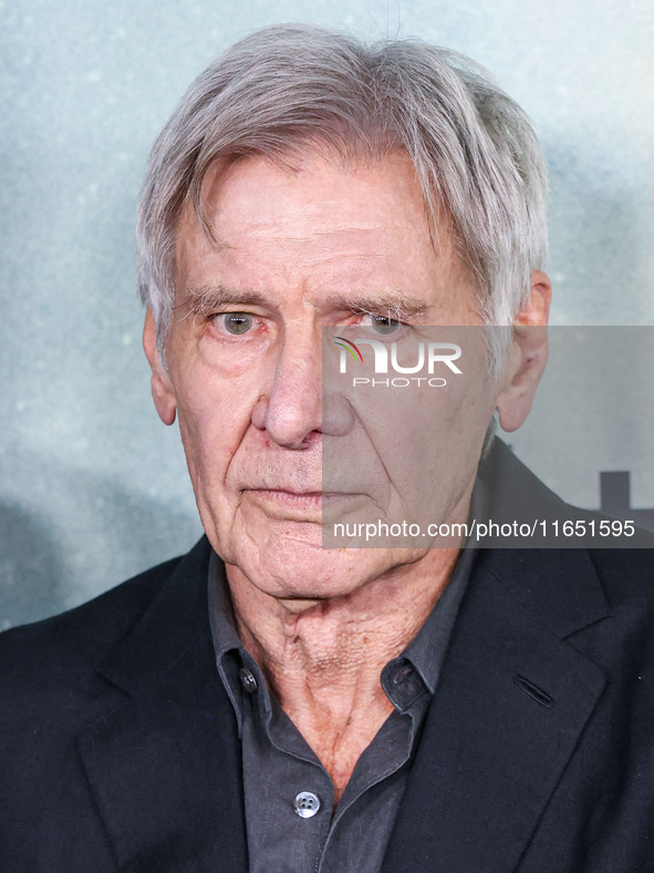 Harrison Ford arrives at the World Premiere Of Apple TV+ Series' 'Shrinking' Season 2 held at the Pacific Design Center on October 8, 2024 i...