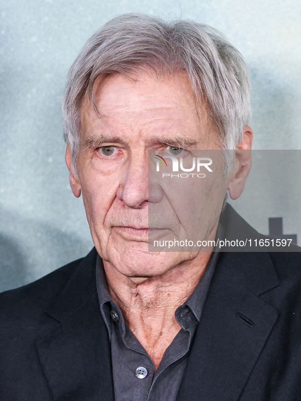 Harrison Ford arrives at the World Premiere Of Apple TV+ Series' 'Shrinking' Season 2 held at the Pacific Design Center on October 8, 2024 i...