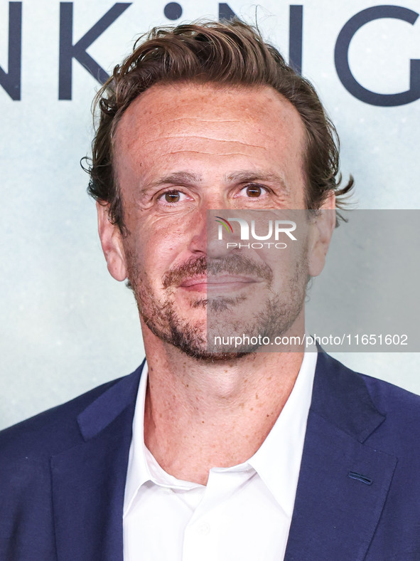 Jason Segel arrives at the World Premiere Of Apple TV+ Series' 'Shrinking' Season 2 held at the Pacific Design Center on October 8, 2024 in...