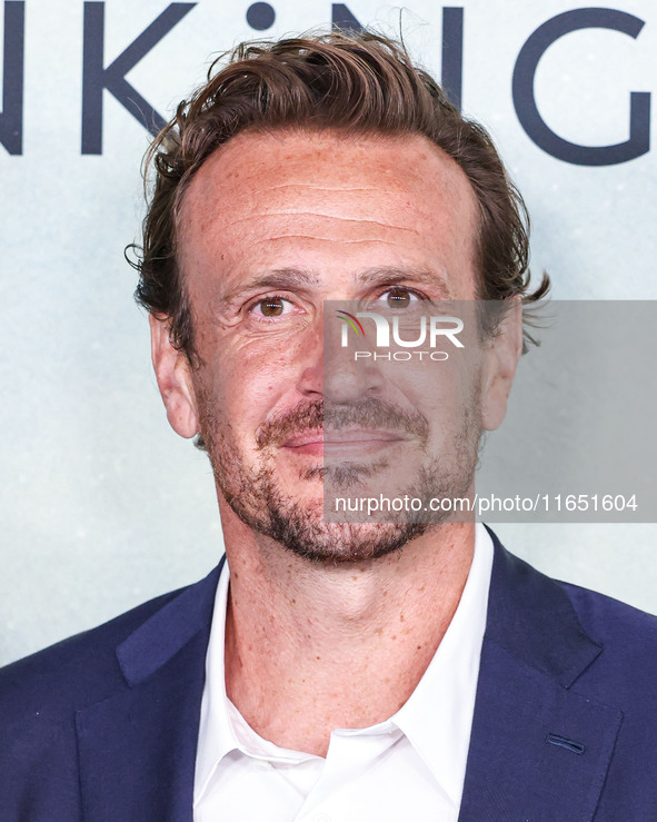 Jason Segel arrives at the World Premiere Of Apple TV+ Series' 'Shrinking' Season 2 held at the Pacific Design Center on October 8, 2024 in...