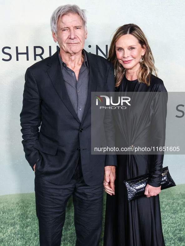 Harrison Ford and wife Calista Flockhart arrive at the World Premiere Of Apple TV+ Series' 'Shrinking' Season 2 held at the Pacific Design C...