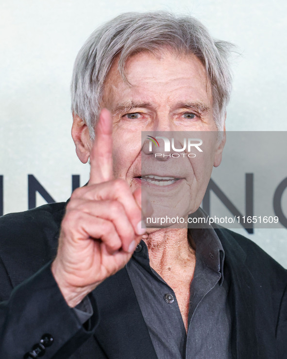 Harrison Ford arrives at the World Premiere Of Apple TV+ Series' 'Shrinking' Season 2 held at the Pacific Design Center on October 8, 2024 i...